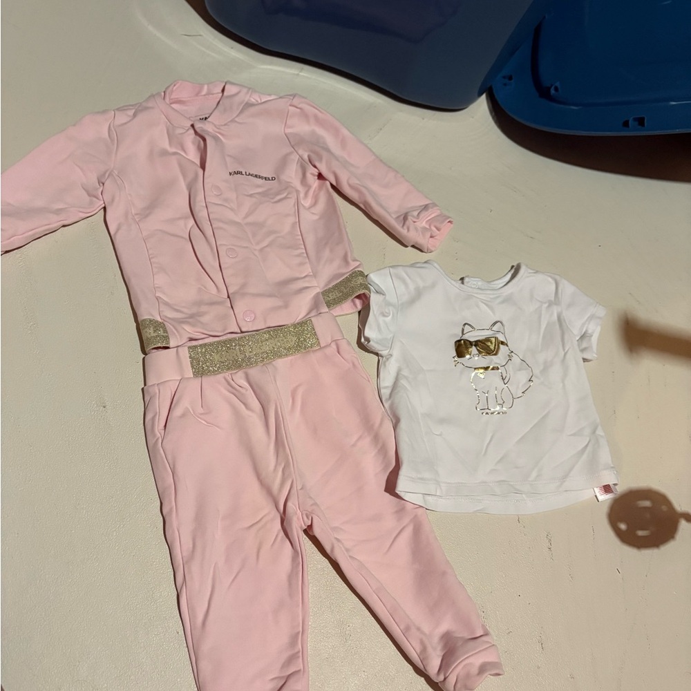 Karl Lagerfeld 3 Pc Pinm and White Baby Outfit Set - 12 M